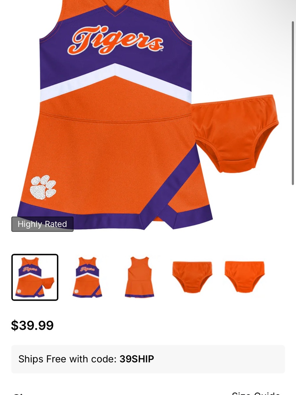 Fanatics Kids Tigers Cheer Dress Set in Orange and Purple